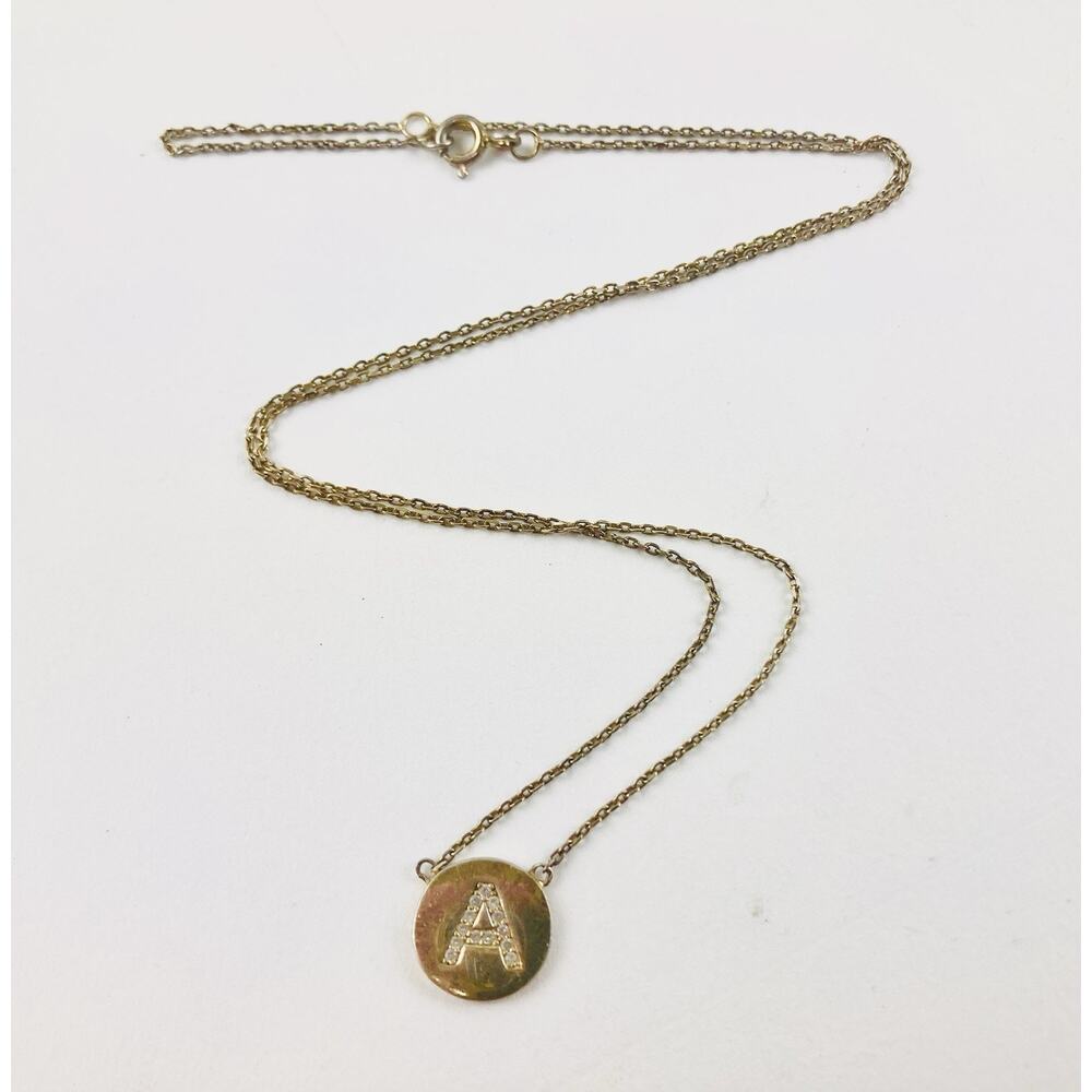 Signed LA 925 Sterling Silver Coin Pendant Necklace Initial Letter A Rhinestone